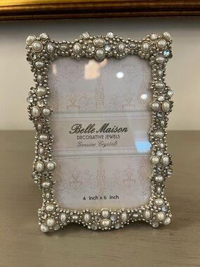 Belle Maison Picture Frame Pearl Crystal Silver 4x6 Landscape/Portrait Photo